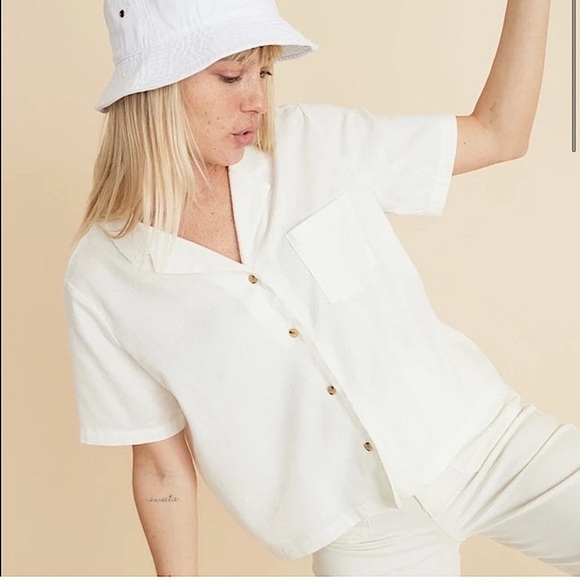 MARINE LAYER white hemp Lucy short sleeve resort shirt NEW button up - Picture 1 of 7